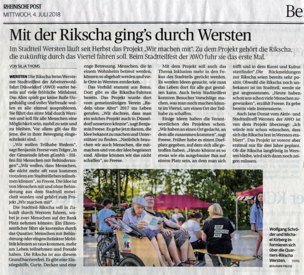 Bericht über die Probefahrt mit der inklusiven Quartiers-Rikscha